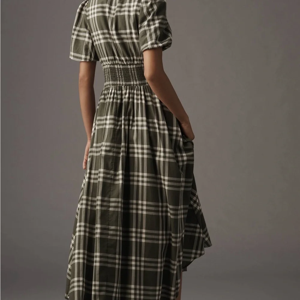 The Katerina Olive Green Plaid Button-Front Dress - Picture 2 of 5